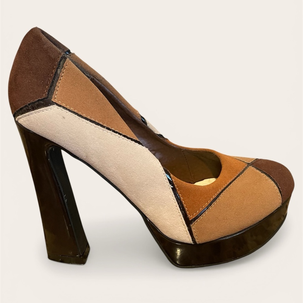 Kiss & Tell Women’s Brown Patchwork Platform Heels Pumps